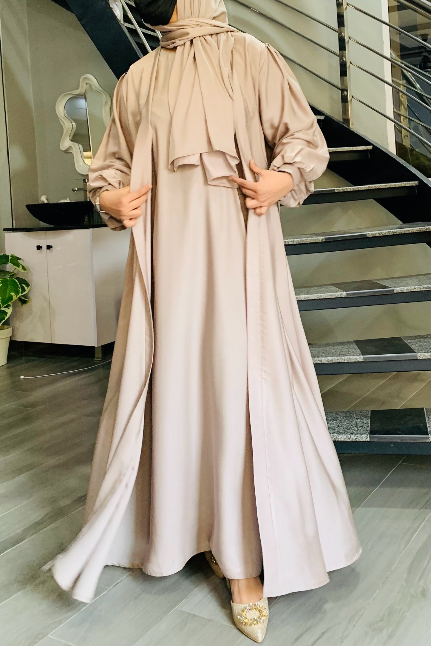 ELIF ABAYA -  3 PC SET - SILVER BAIGE