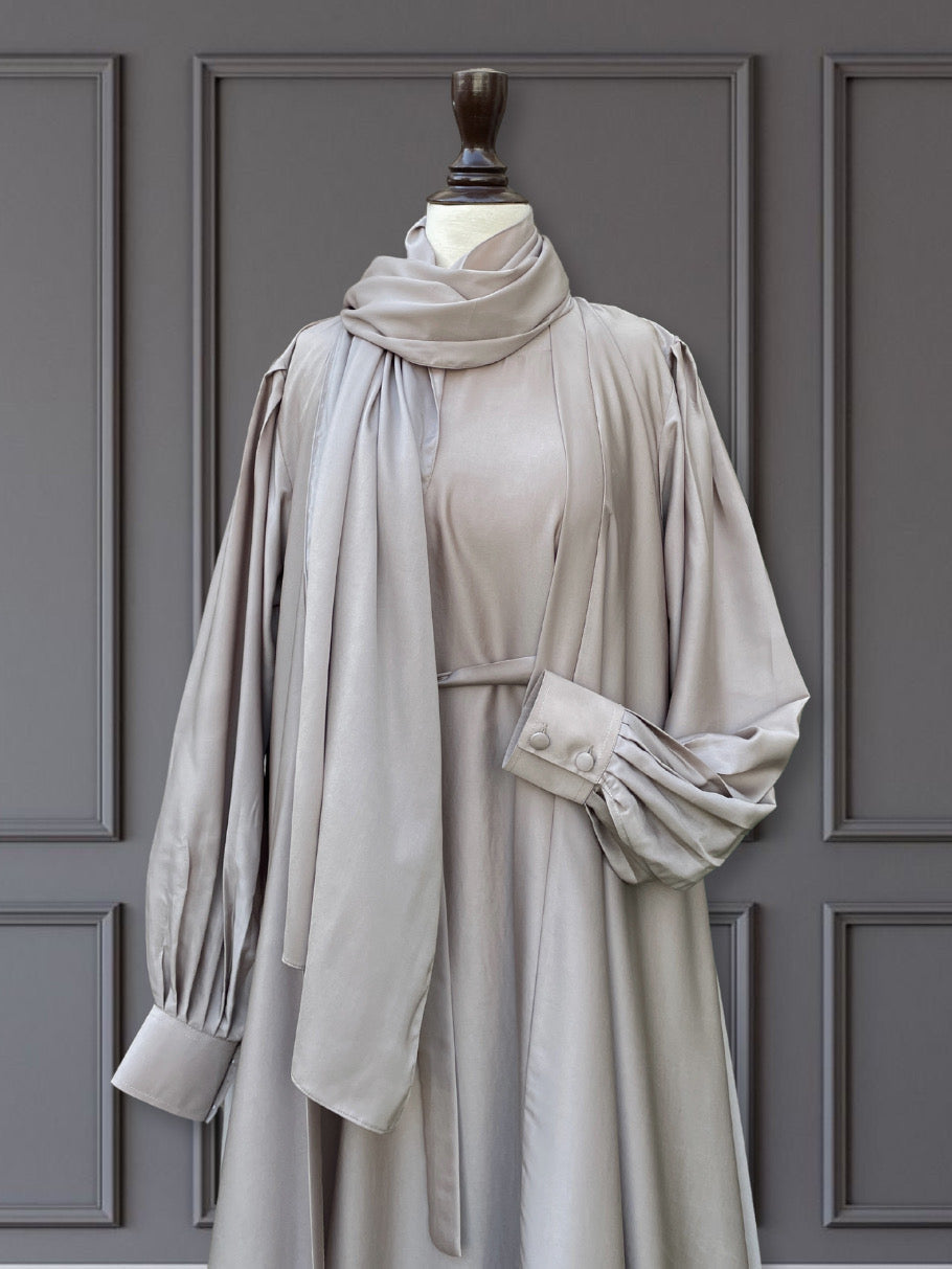 ELIF ABAYA -  3 PC SET - SILVER BAIGE