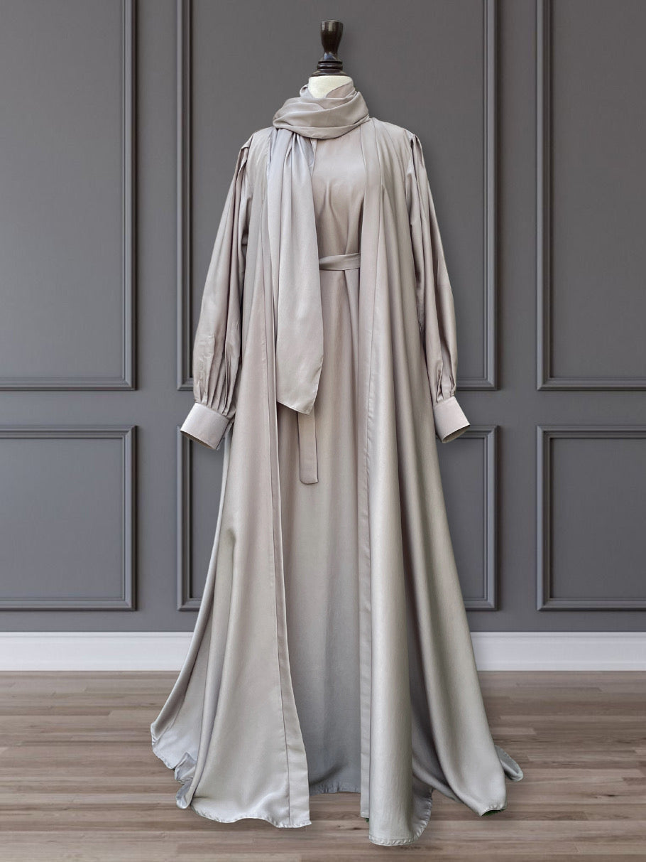 ELIF ABAYA -  3 PC SET - SILVER BAIGE