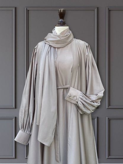 ELIF ABAYA -  3 PC SET - SILVER BAIGE