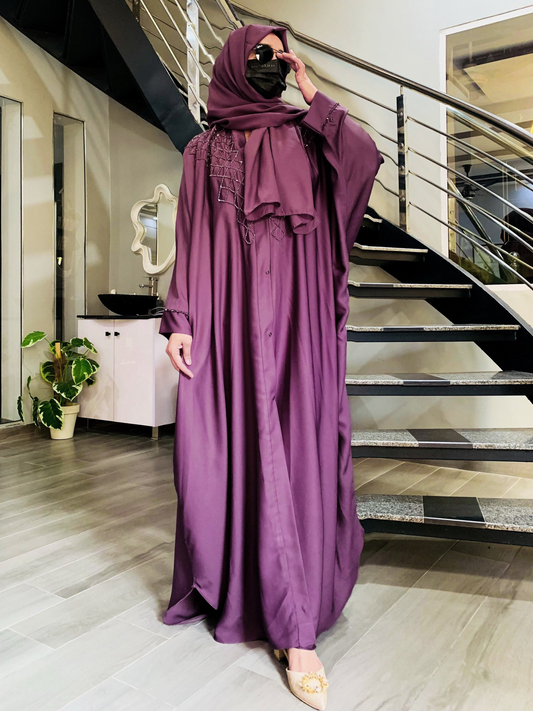 Zlem Beadwork Kaftan 2 PC Set French Lilac